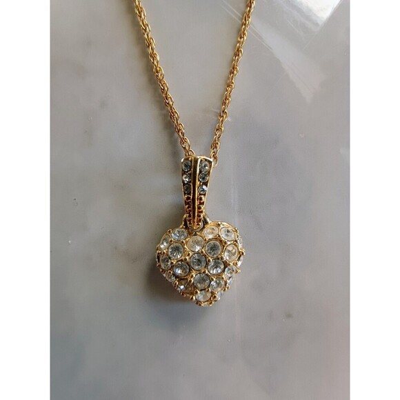 Monet Jewelry - Vintage Monet Rhinestone And Gold Tone Heart Pendant Twist Chain Necklace